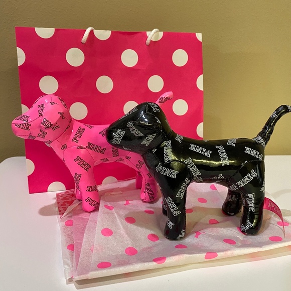 2 Pink and Black pleather dogs stuffed - Picture 1 of 8
